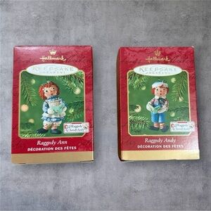 2001 Hallmark Keepsake "RAGGEDY ANN & RAGGEDY ANDY" Christmas Ornaments